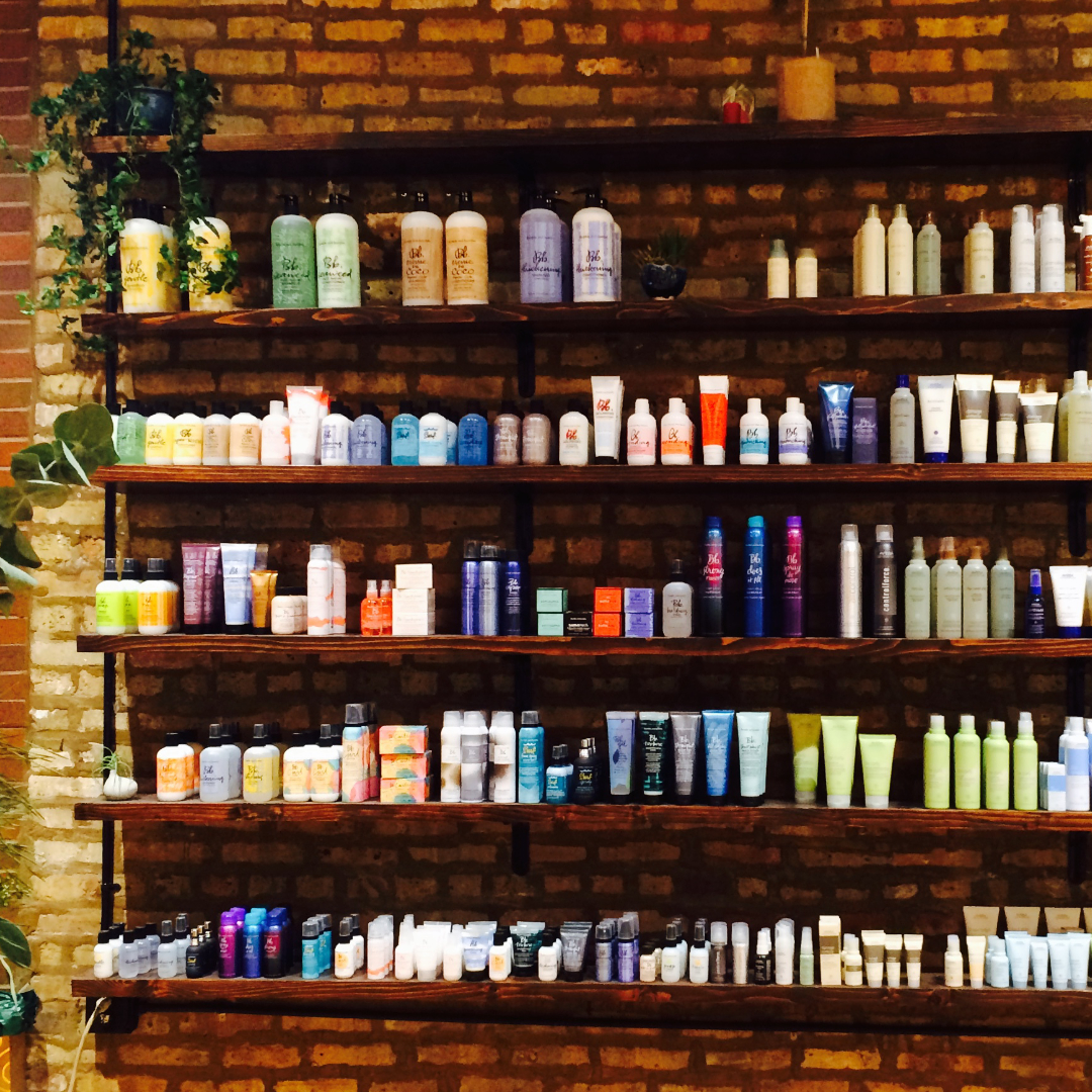 Retail products at the shop on display shelves.